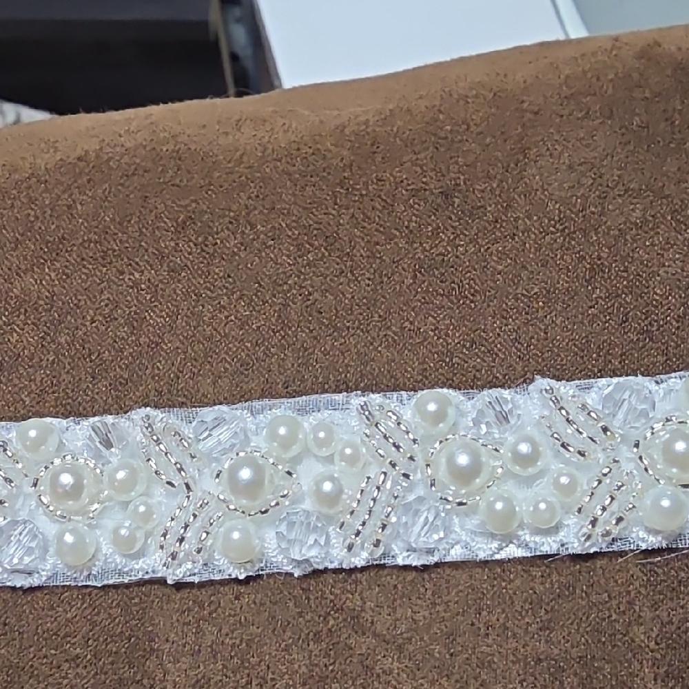 Elegant White Pearl Embellished with Glass Beading Wedding belt.
